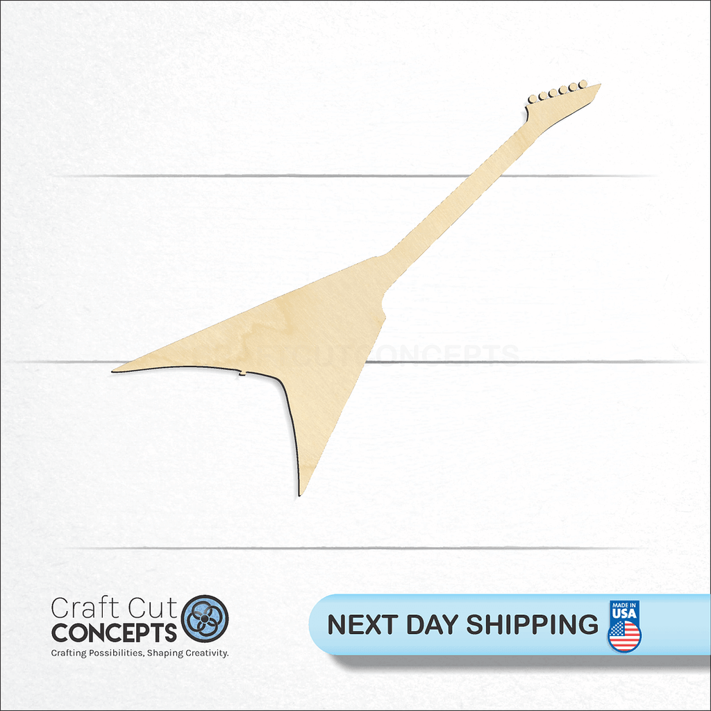 Craft Cut Concepts logo and next day shipping banner with an unfinished wood Electric Guitar craft shape and blank