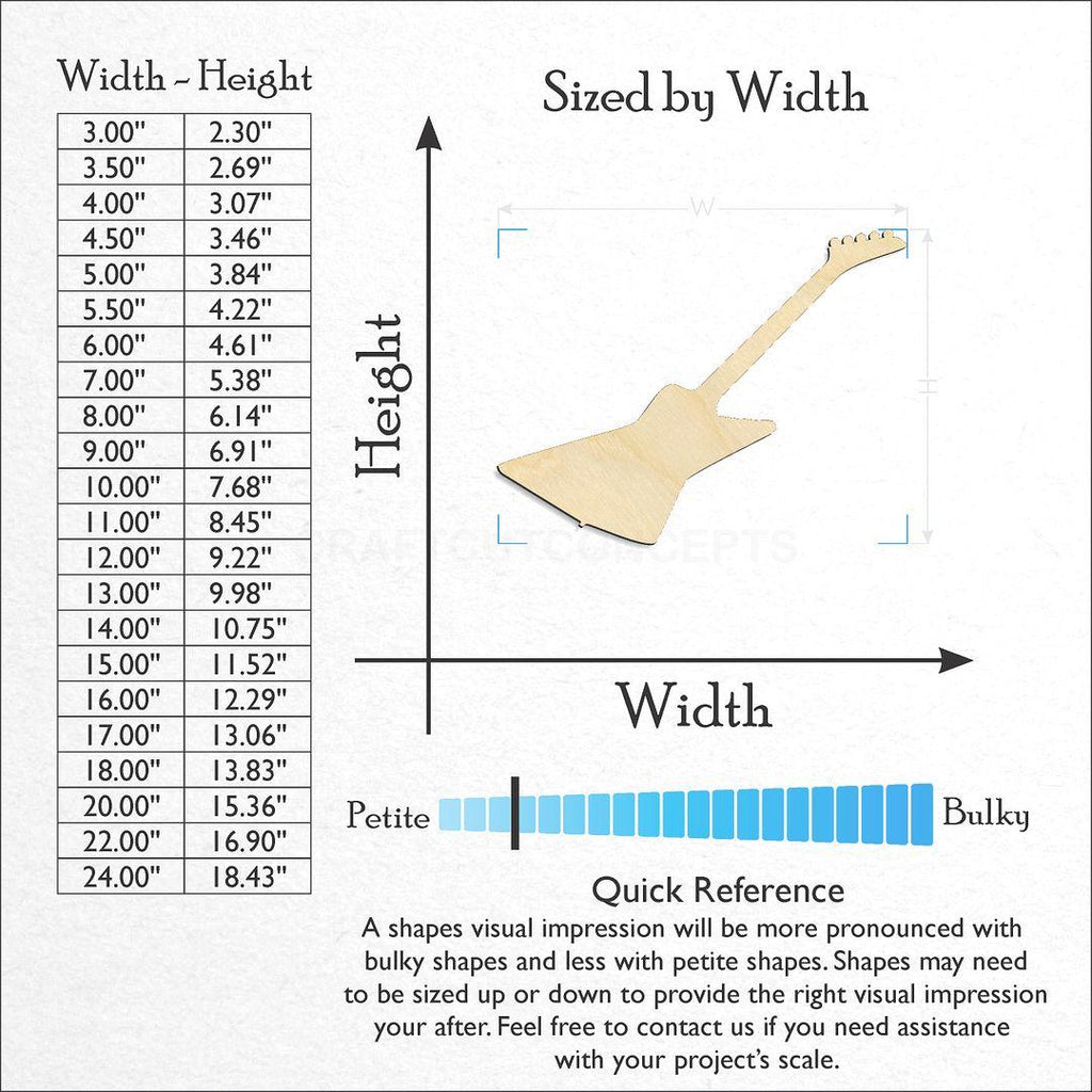 Sizes available for a laser cut Electric Guitar 2 craft blank