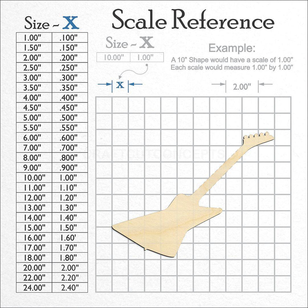 A scale and graph image showing a wood Electric Guitar 2 craft blank