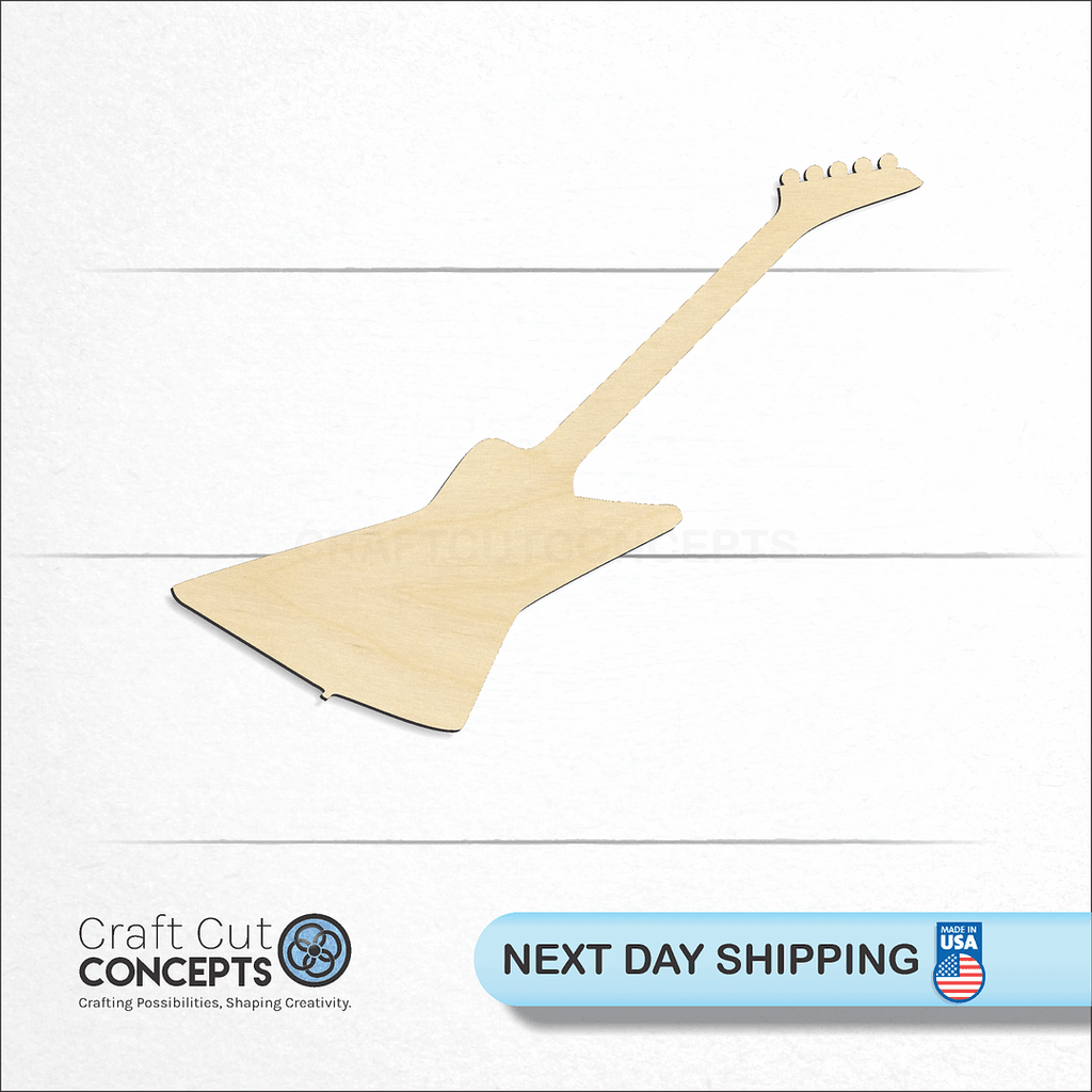 Craft Cut Concepts logo and next day shipping banner with an unfinished wood Electric Guitar 2 craft shape and blank