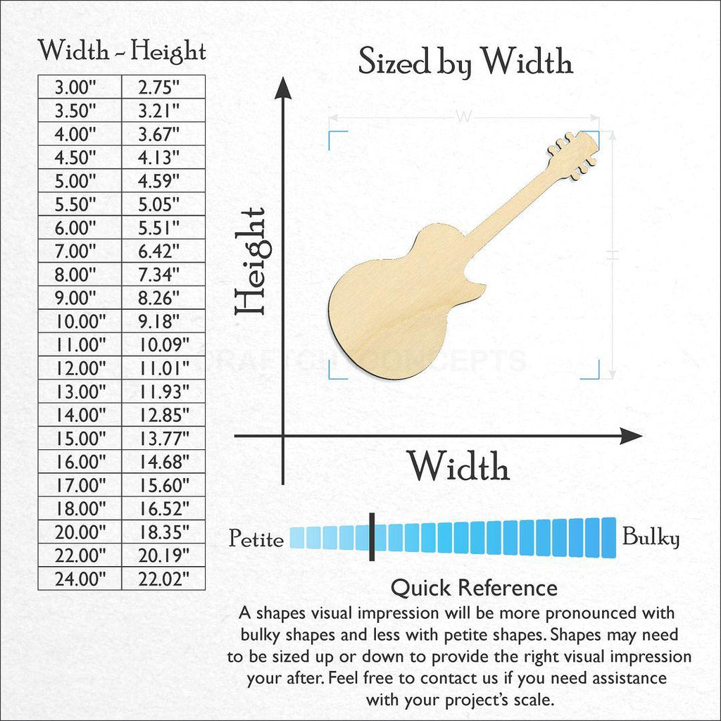 Sizes available for a laser cut Guitar craft blank