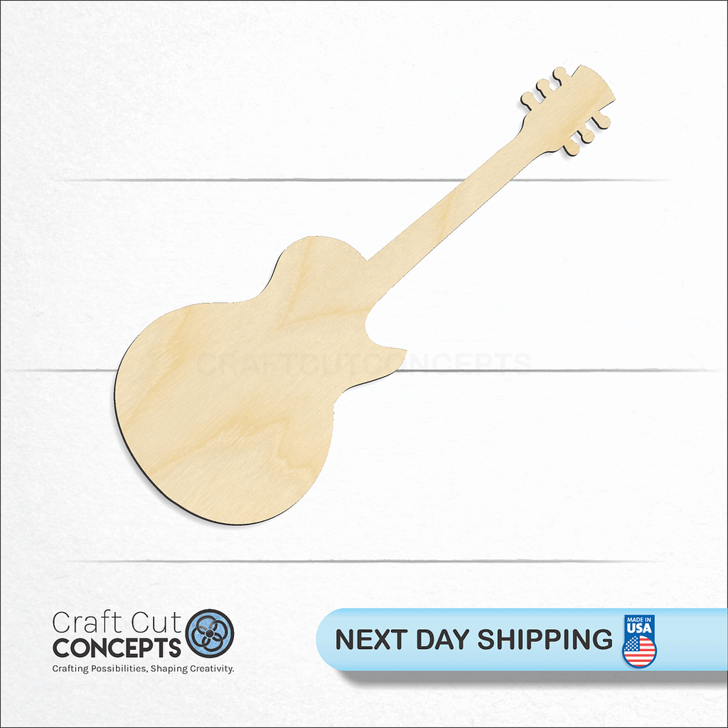 Craft Cut Concepts logo and next day shipping banner with an unfinished wood Guitar craft shape and blank