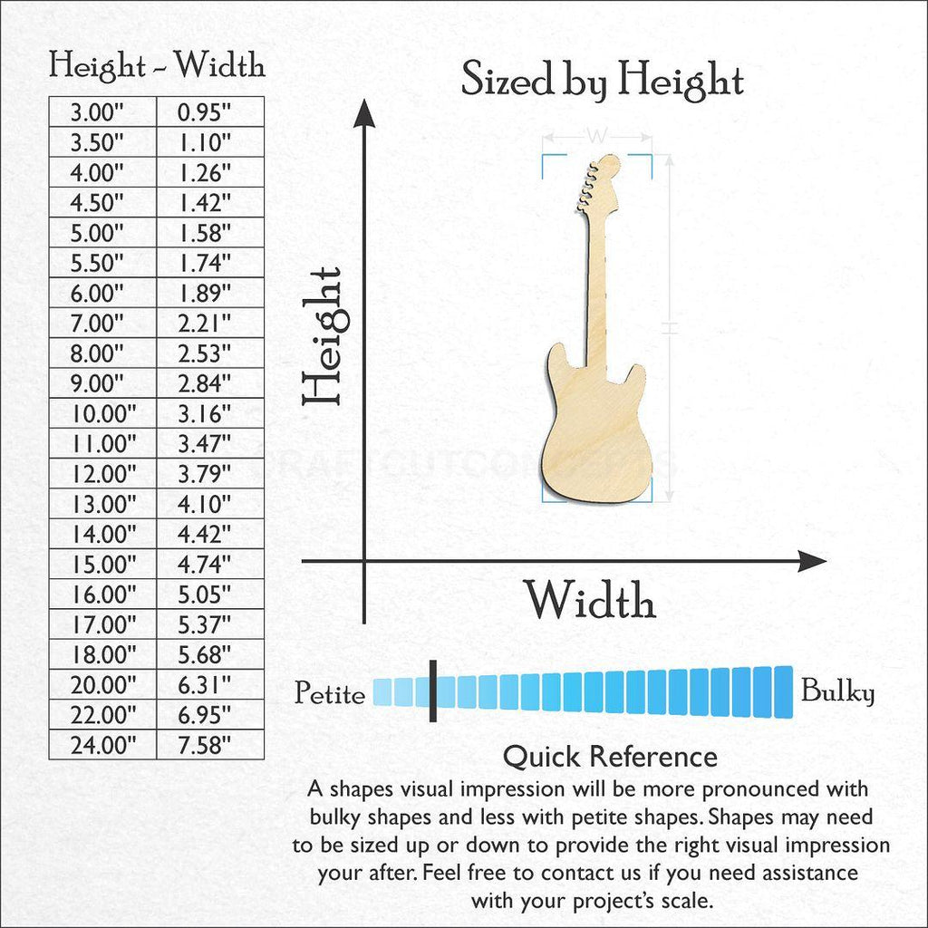 Sizes available for a laser cut Guitar craft blank