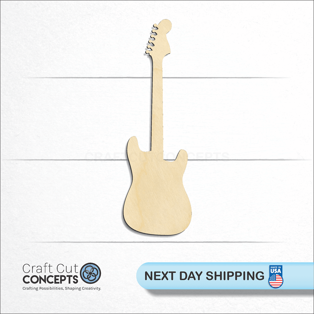 Craft Cut Concepts logo and next day shipping banner with an unfinished wood Guitar craft shape and blank