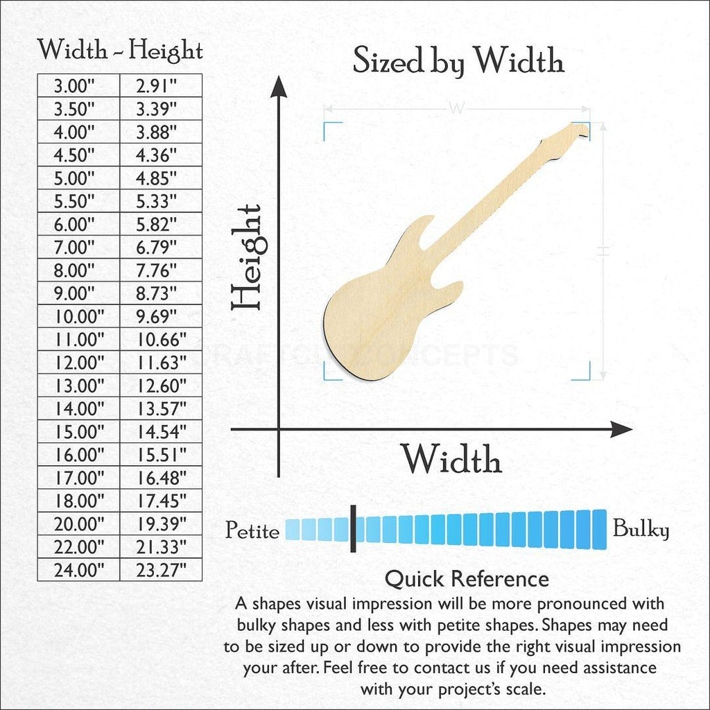 Sizes available for a laser cut Guitar craft blank