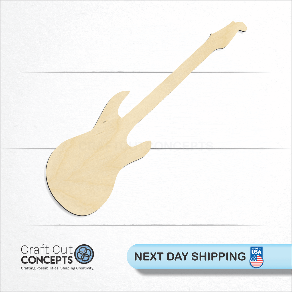 Craft Cut Concepts logo and next day shipping banner with an unfinished wood Guitar craft shape and blank