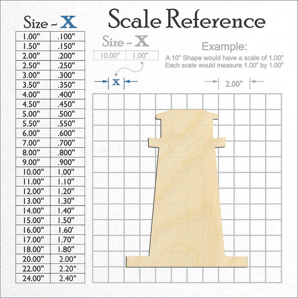 A scale and graph image showing a wood Light House craft blank