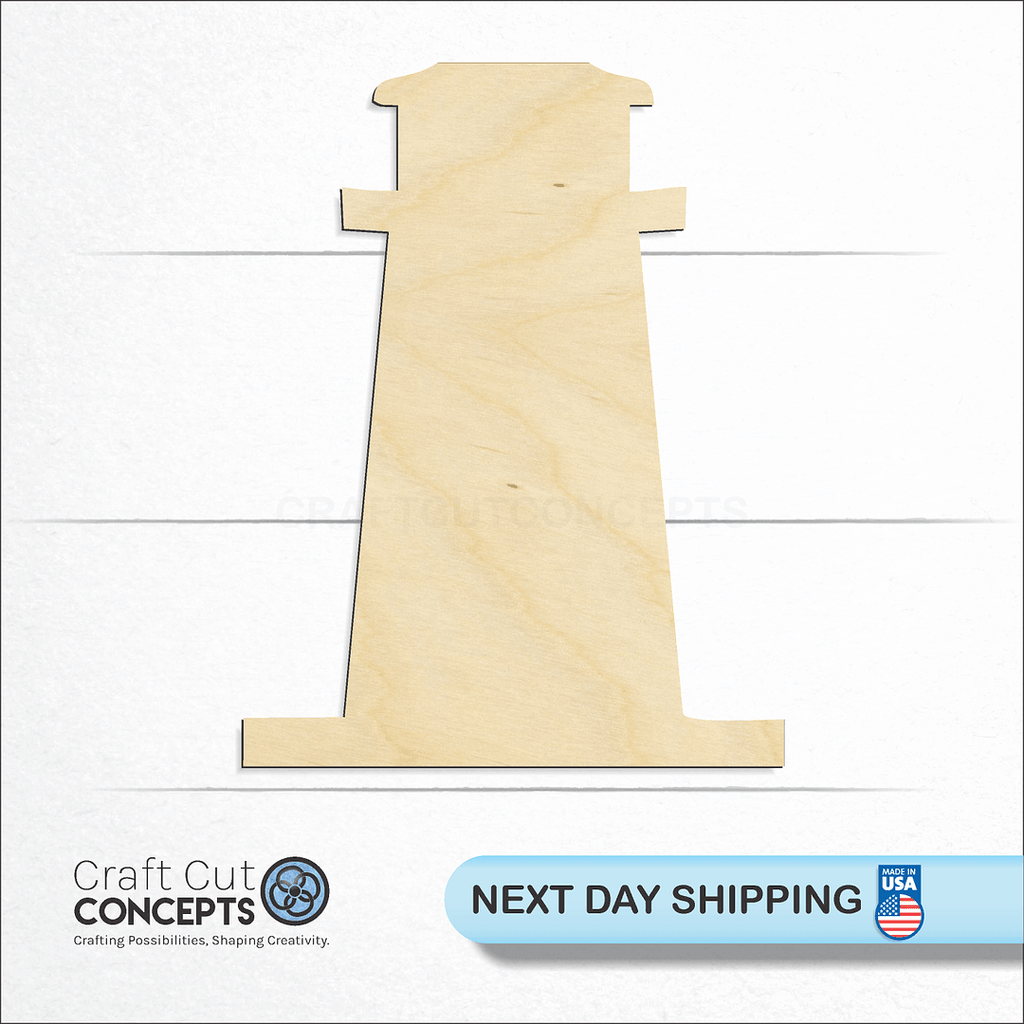 Craft Cut Concepts logo and next day shipping banner with an unfinished wood Light House craft shape and blank