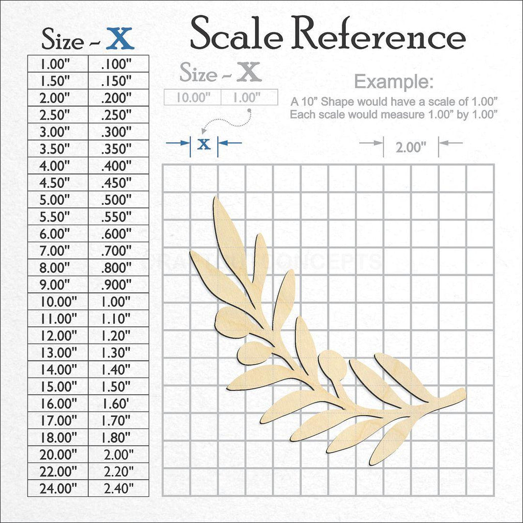 A scale and graph image showing a wood Olive Branch craft blank