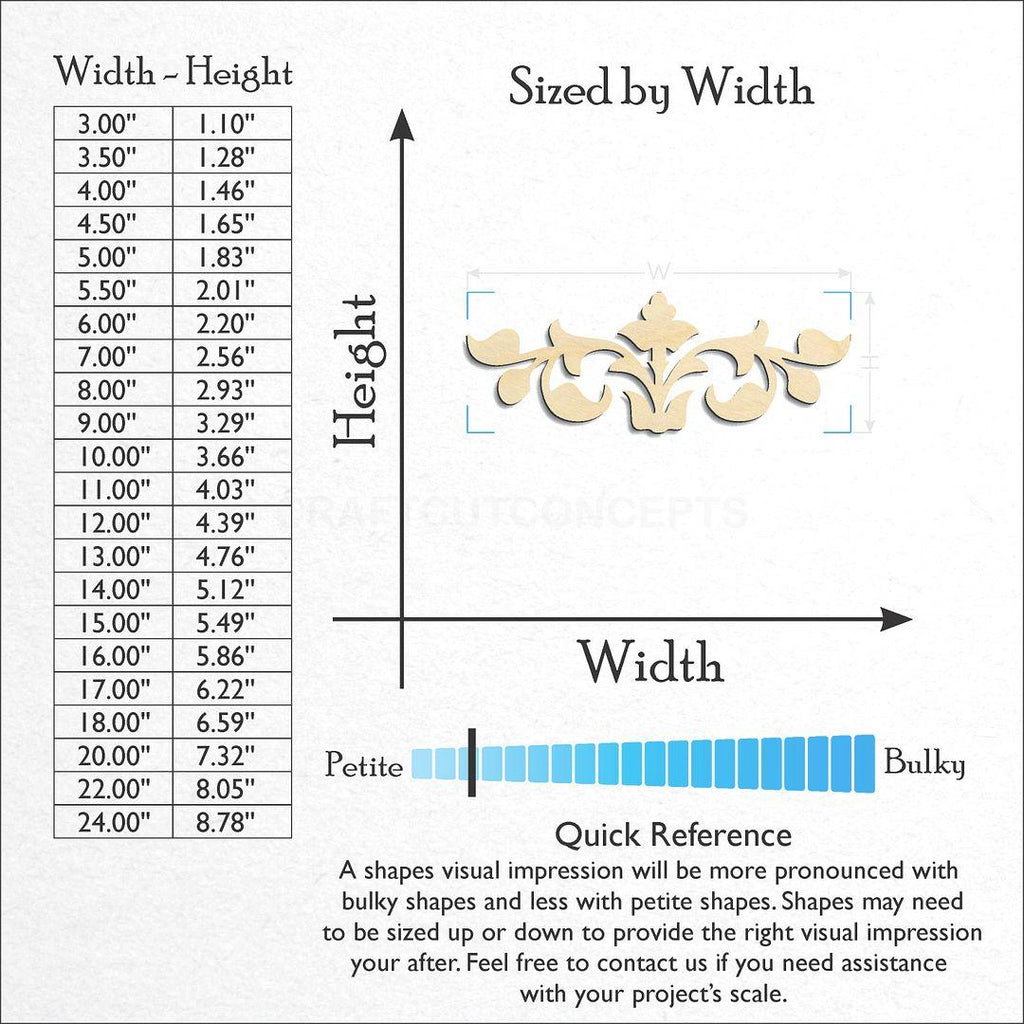 Sizes available for a laser cut Deco Border craft blank