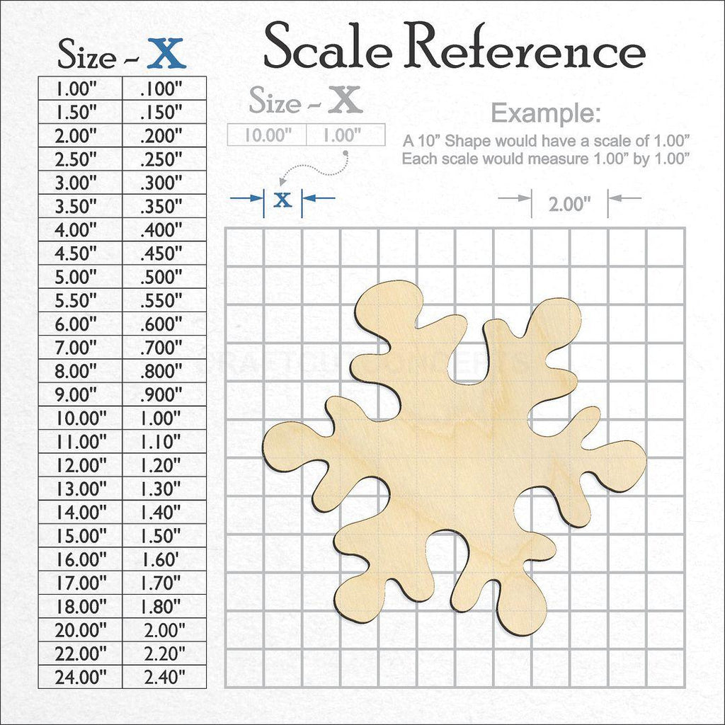 A scale and graph image showing a wood Snowflake-2 craft blank