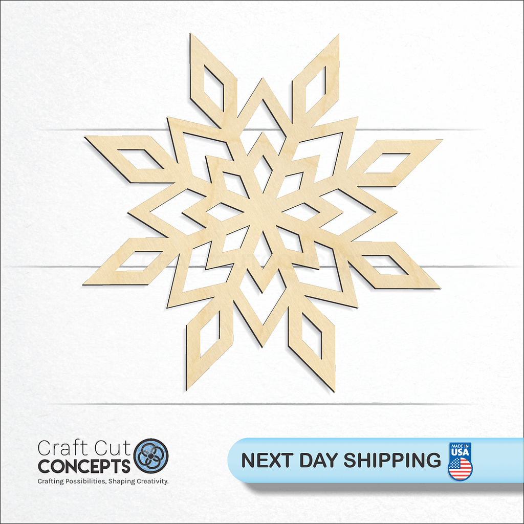 Craft Cut Concepts logo and next day shipping banner with an unfinished wood Snowflake-3 craft shape and blank