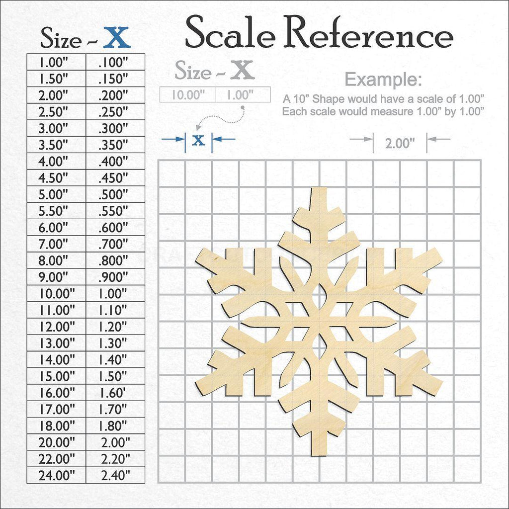 A scale and graph image showing a wood Snowflake craft blank