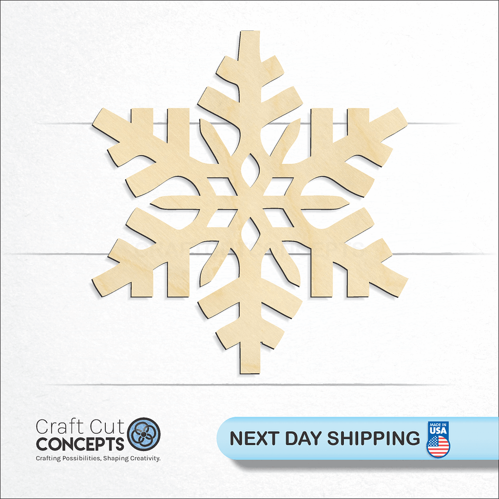 Craft Cut Concepts logo and next day shipping banner with an unfinished wood Snowflake craft shape and blank