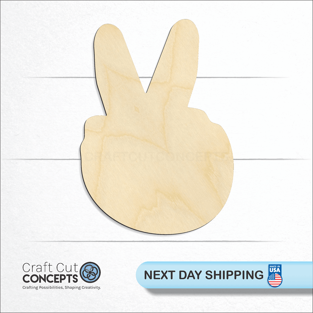 Craft Cut Concepts logo and next day shipping banner with an unfinished wood Hand Peace sign craft shape and blank