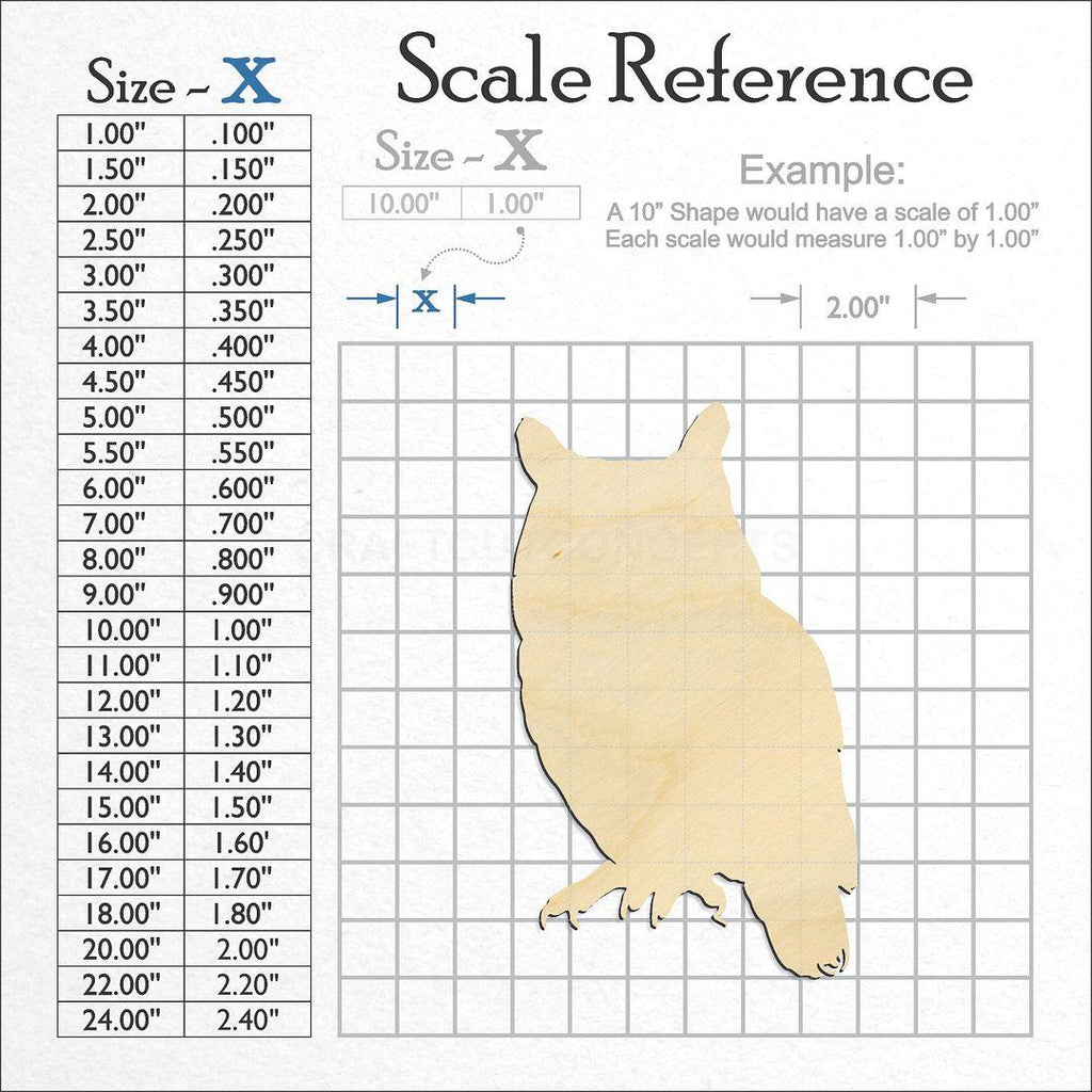 A scale and graph image showing a wood Owl -2 craft blank