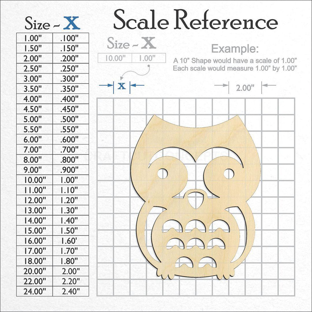 A scale and graph image showing a wood Cute Owl craft blank