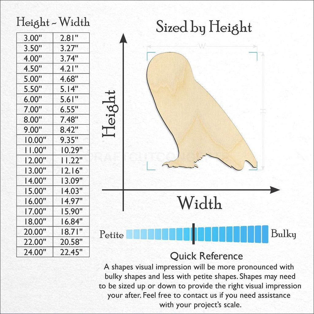 Sizes available for a laser cut Owl craft blank