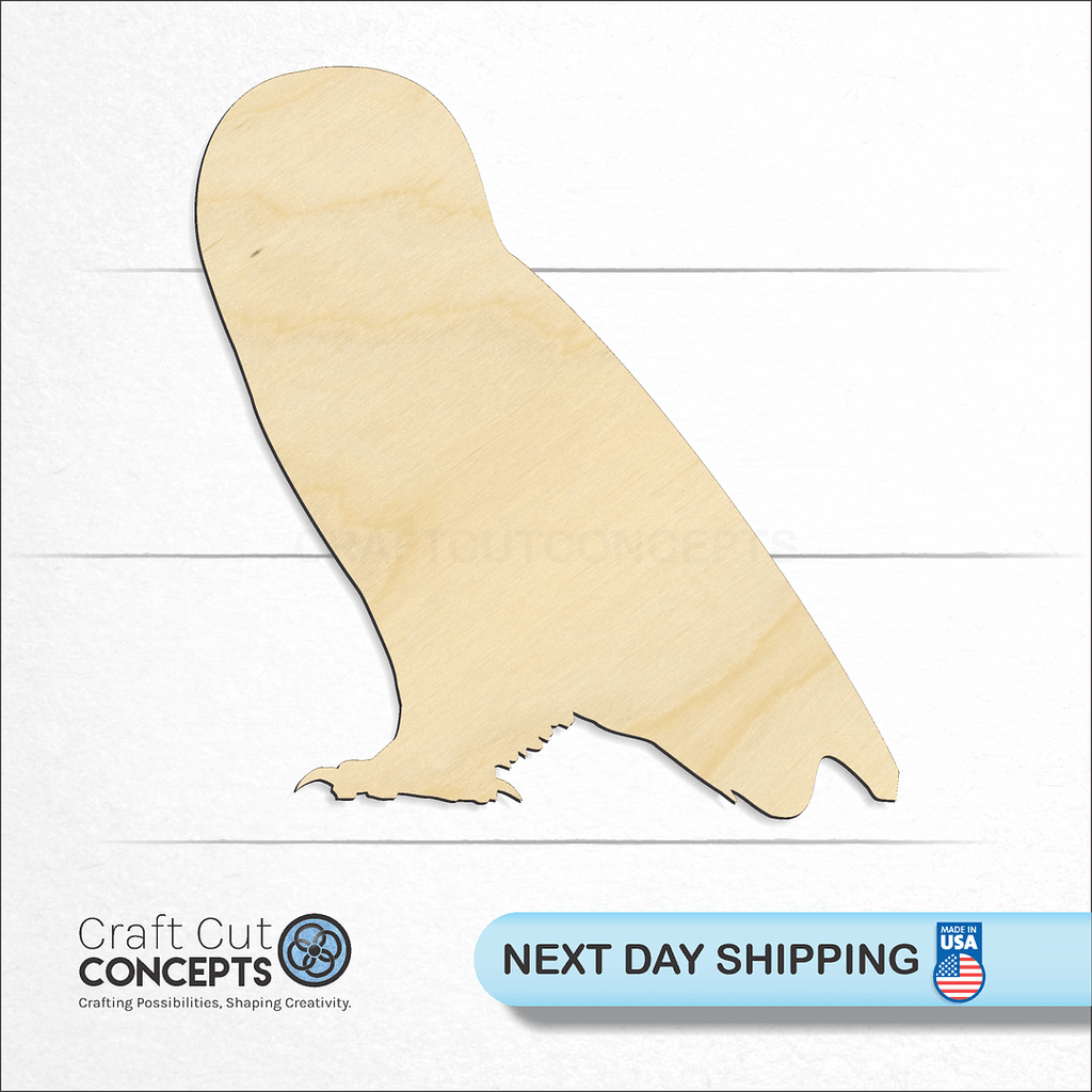 Craft Cut Concepts logo and next day shipping banner with an unfinished wood Owl craft shape and blank