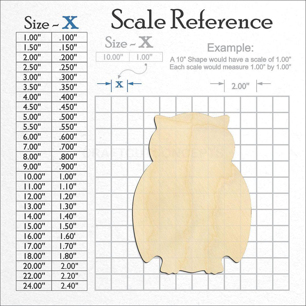 A scale and graph image showing a wood Owl craft blank