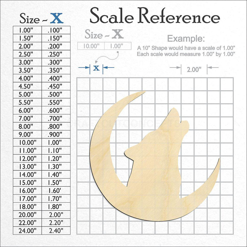 A scale and graph image showing a wood Howling Wolf craft blank