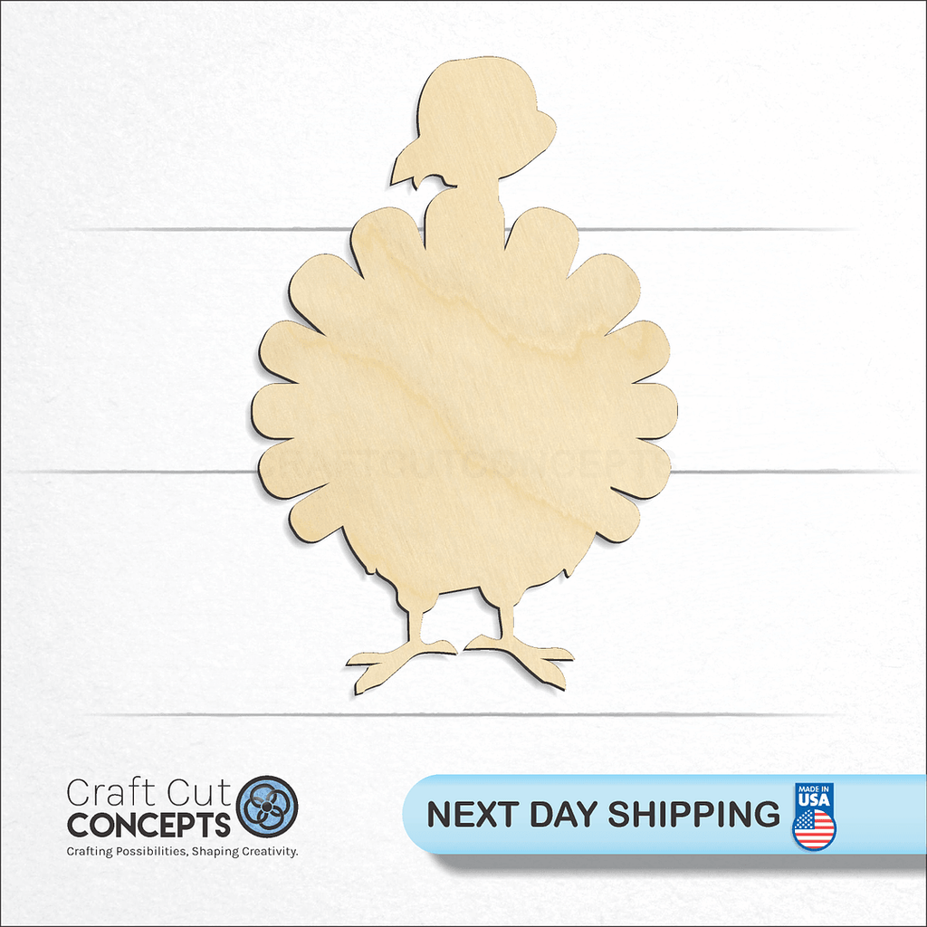 Craft Cut Concepts logo and next day shipping banner with an unfinished wood Turkey craft shape and blank