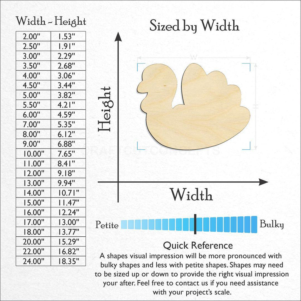 Sizes available for a laser cut Turkey craft blank