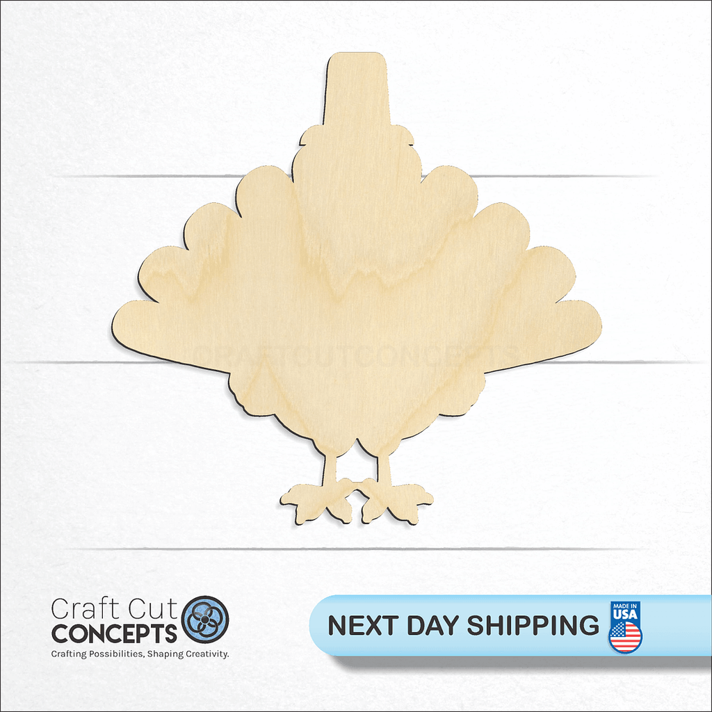 Craft Cut Concepts logo and next day shipping banner with an unfinished wood Turkey craft shape and blank