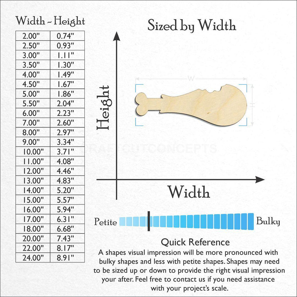 Sizes available for a laser cut Turkey Leg craft blank