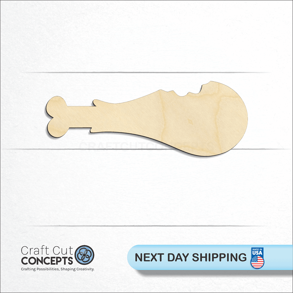 Craft Cut Concepts logo and next day shipping banner with an unfinished wood Turkey Leg craft shape and blank