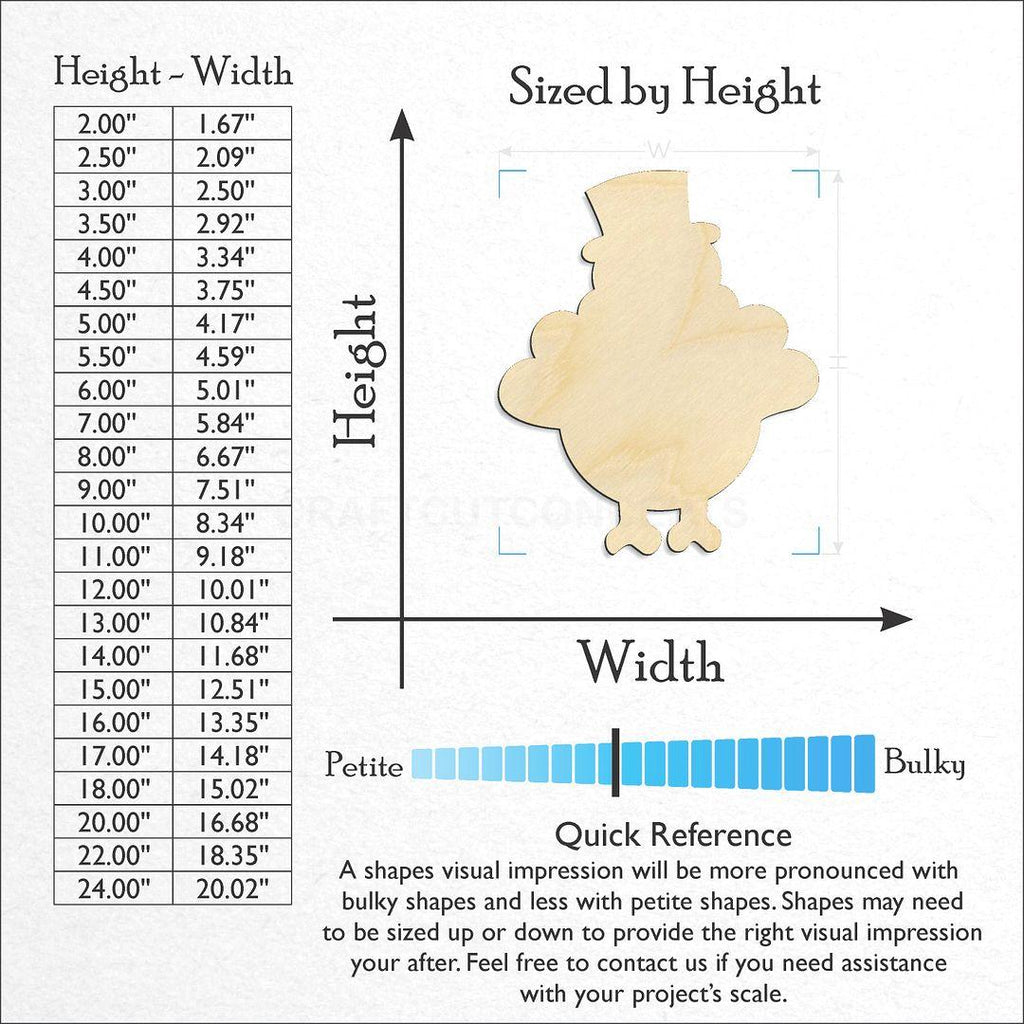 Sizes available for a laser cut Thanksgiving Turkey craft blank