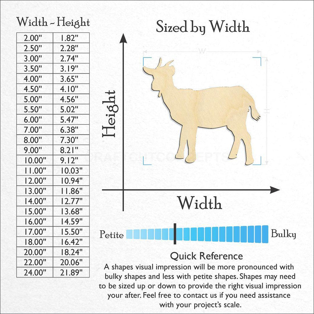 Sizes available for a laser cut Goat -2 craft blank