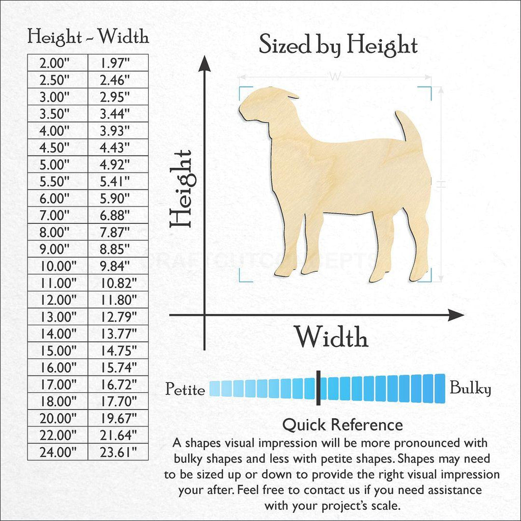 Sizes available for a laser cut Goat -3 craft blank