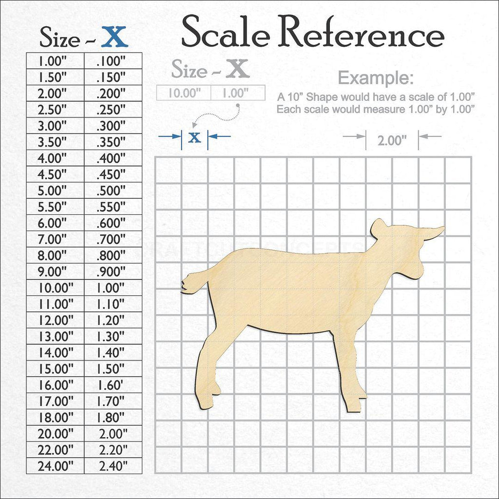 A scale and graph image showing a wood Goat Nigerian Dwarf craft blank