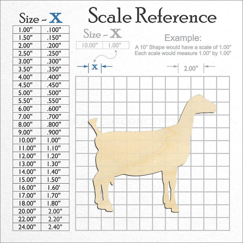 A scale and graph image showing a wood Goat Lamancha craft blank