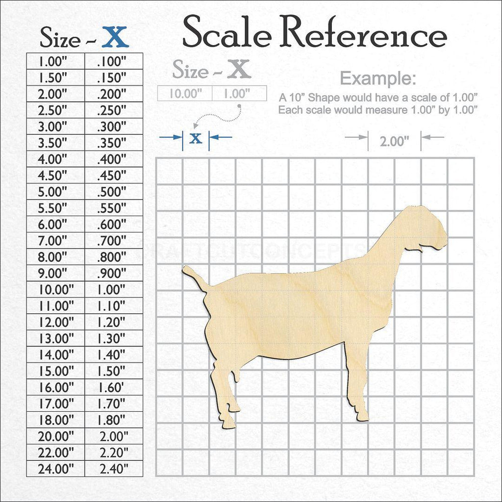 A scale and graph image showing a wood Nubian Dairy goat craft blank