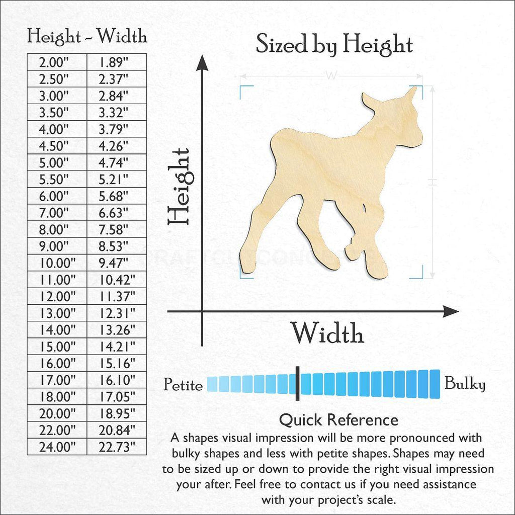 Sizes available for a laser cut Baby goat craft blank