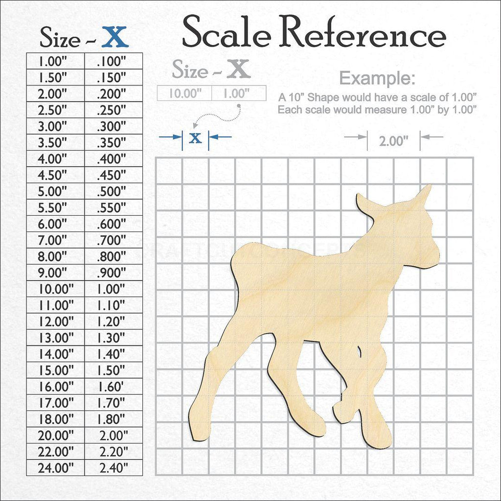 A scale and graph image showing a wood Baby goat craft blank