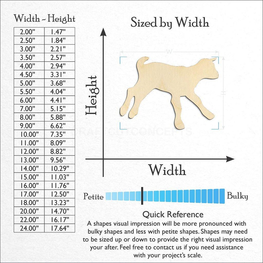 Sizes available for a laser cut Baby goat craft blank