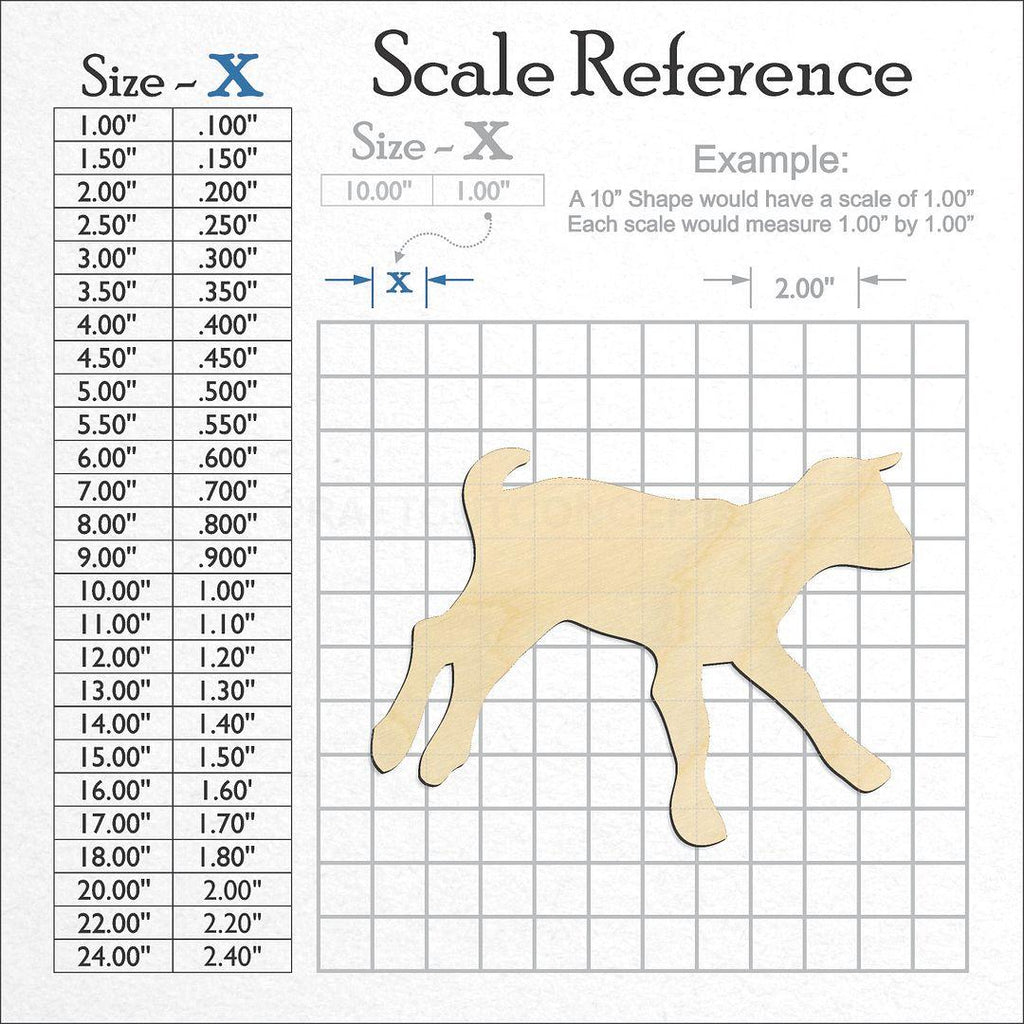 A scale and graph image showing a wood Baby goat craft blank