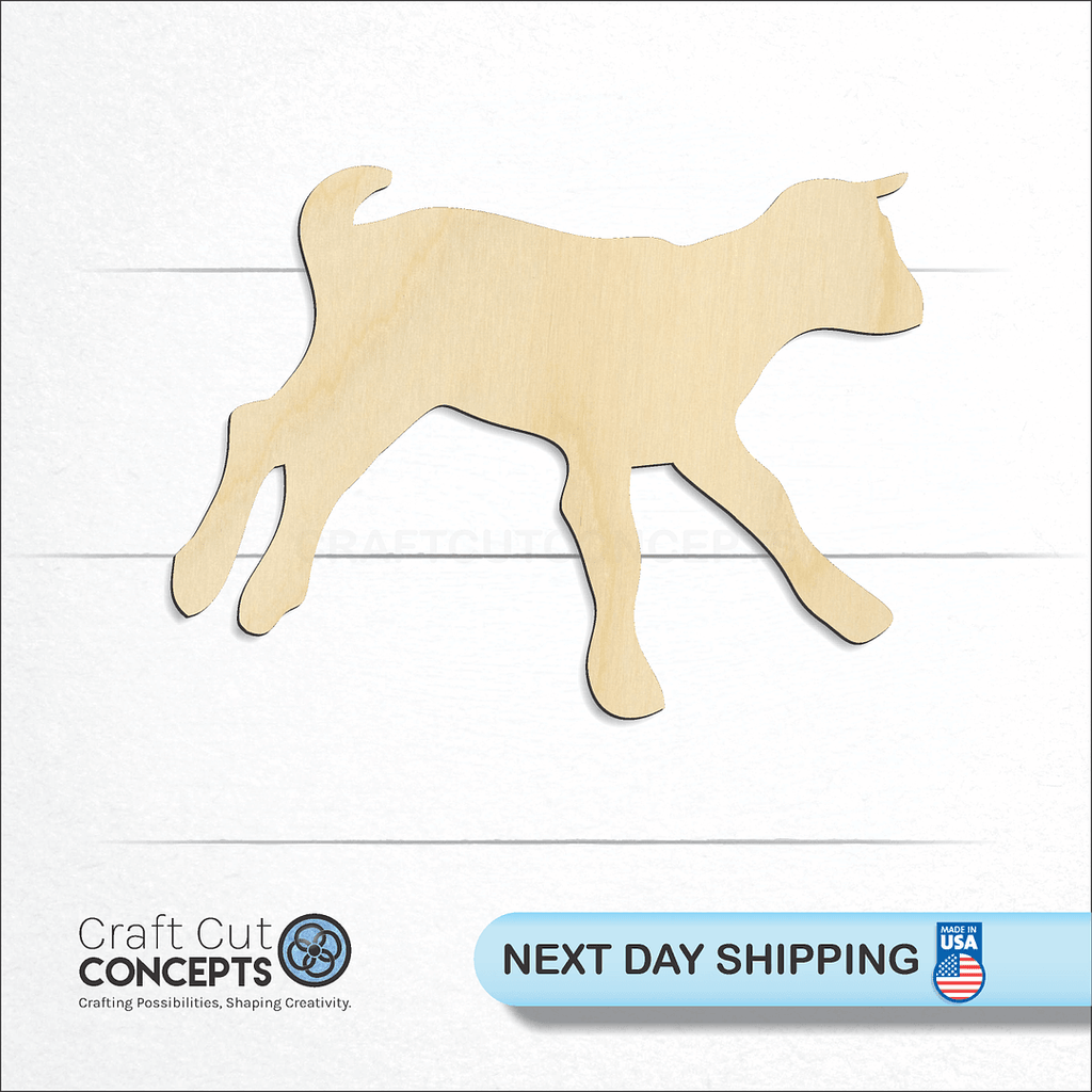 Craft Cut Concepts logo and next day shipping banner with an unfinished wood Baby goat craft shape and blank