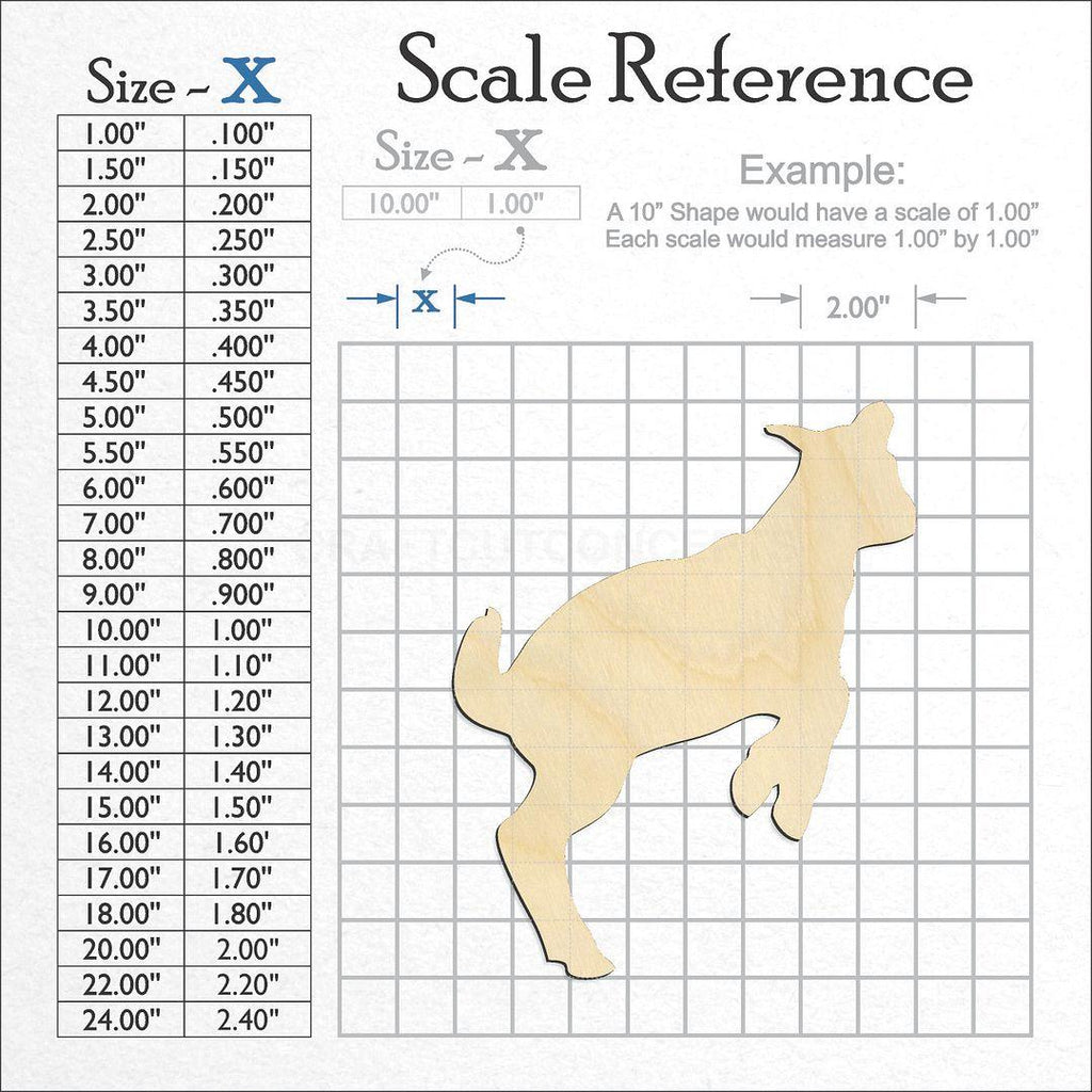 A scale and graph image showing a wood Baby goat craft blank