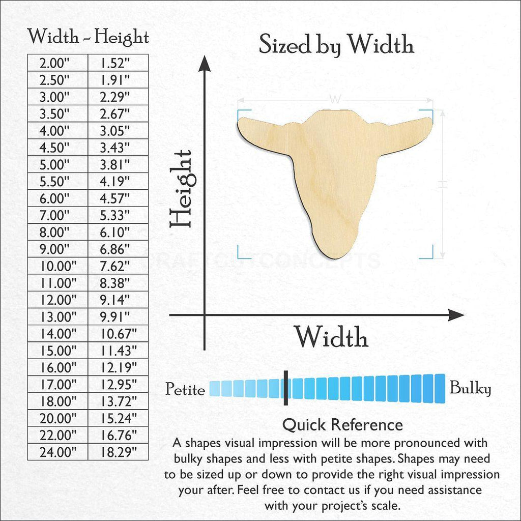 Sizes available for a laser cut Goat Head craft blank