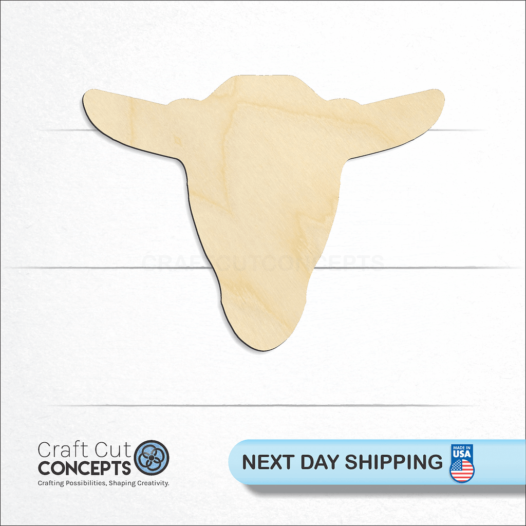 Craft Cut Concepts logo and next day shipping banner with an unfinished wood Goat Head craft shape and blank