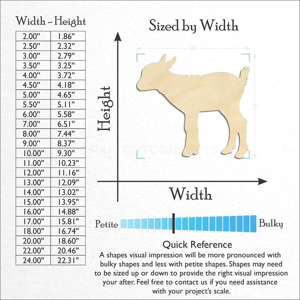 Sizes available for a laser cut Baby Goat Kid craft blank