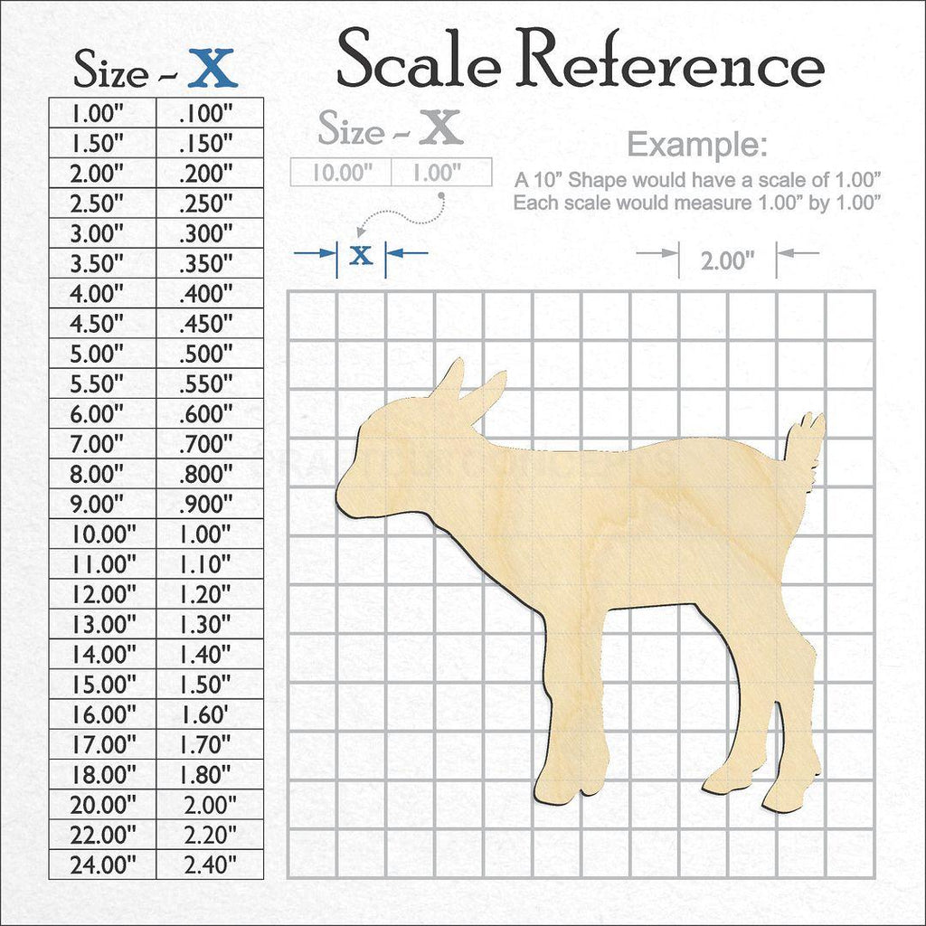 A scale and graph image showing a wood Baby Goat Kid craft blank