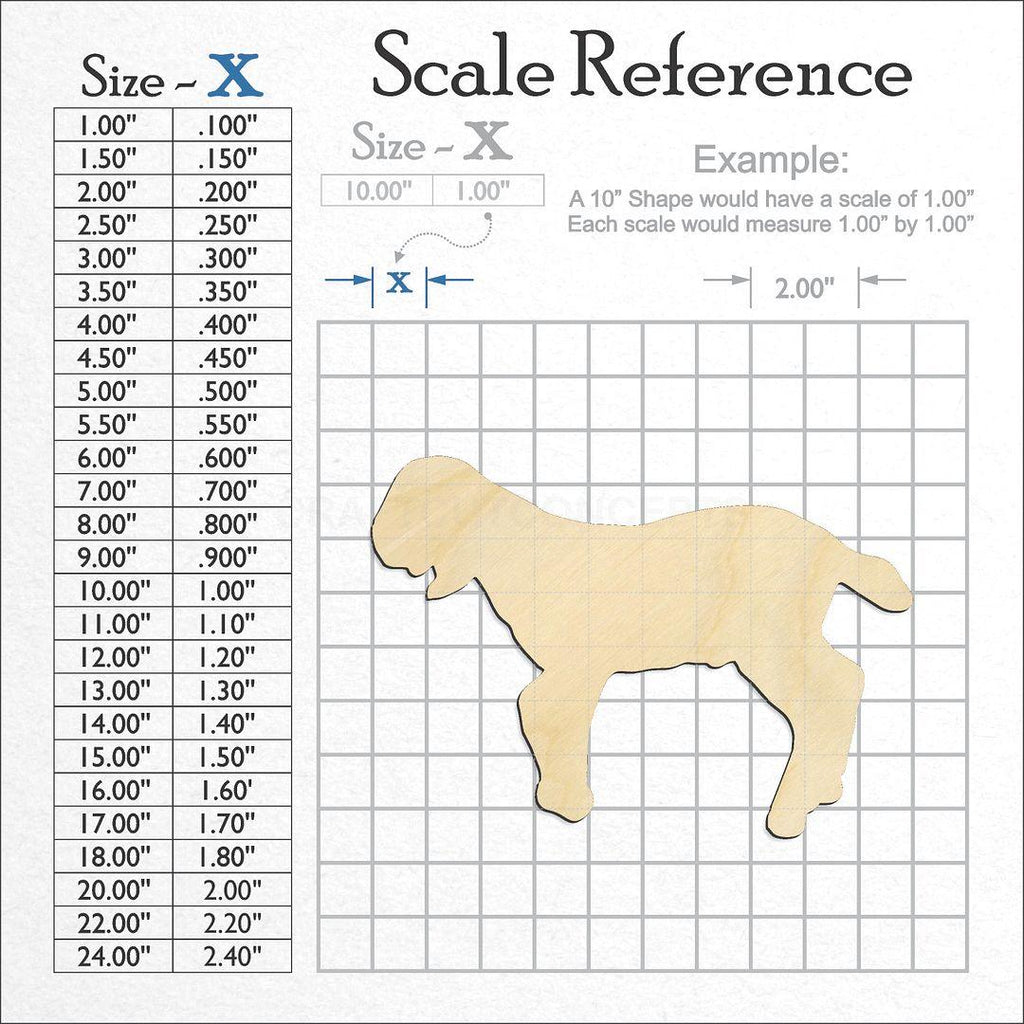 A scale and graph image showing a wood Baby Goat Kid craft blank