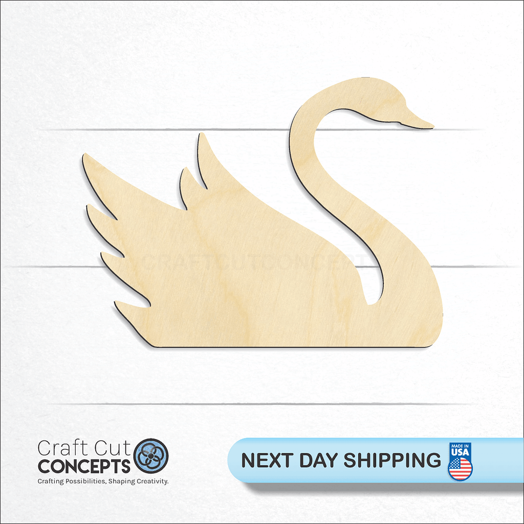 Craft Cut Concepts logo and next day shipping banner with an unfinished wood Swan craft shape and blank