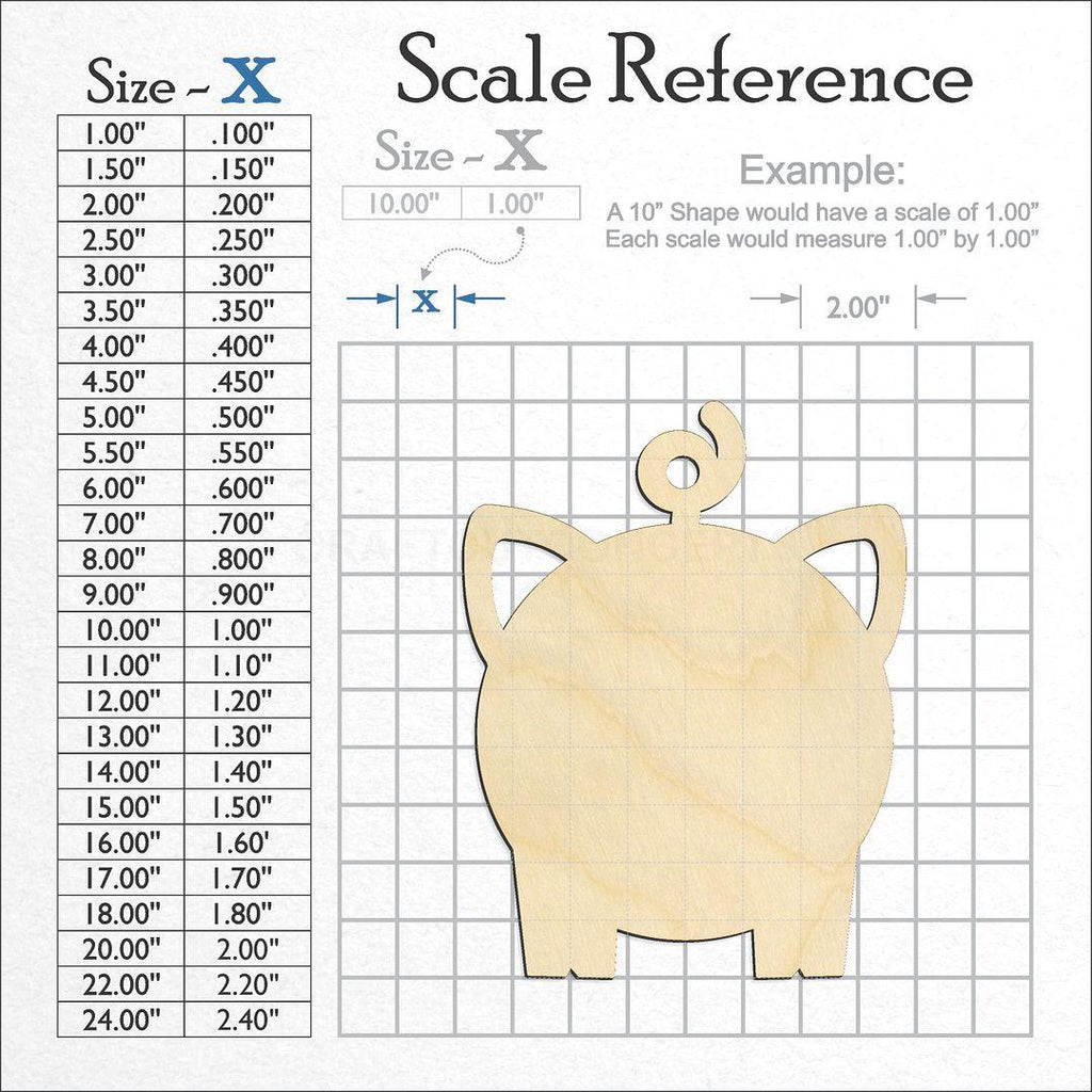 A scale and graph image showing a wood Pig craft blank