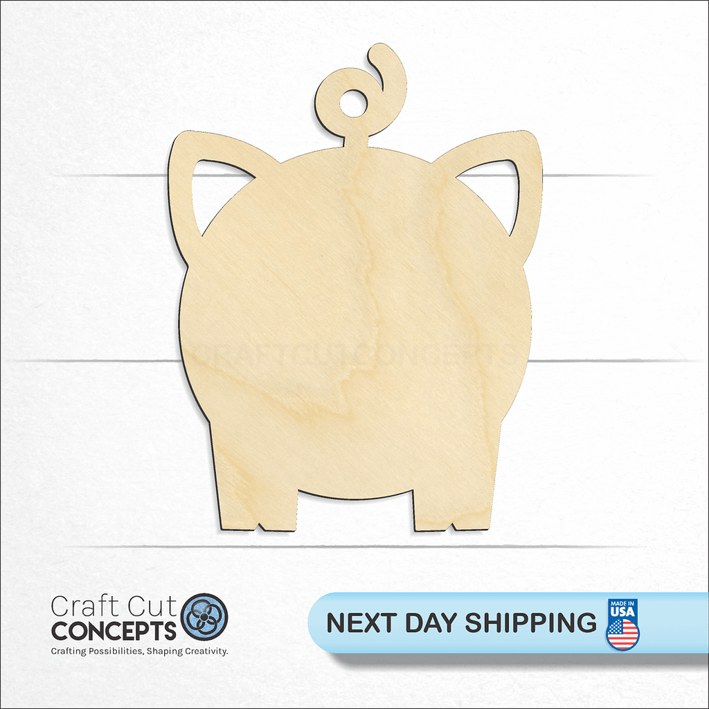 Craft Cut Concepts logo and next day shipping banner with an unfinished wood Pig craft shape and blank